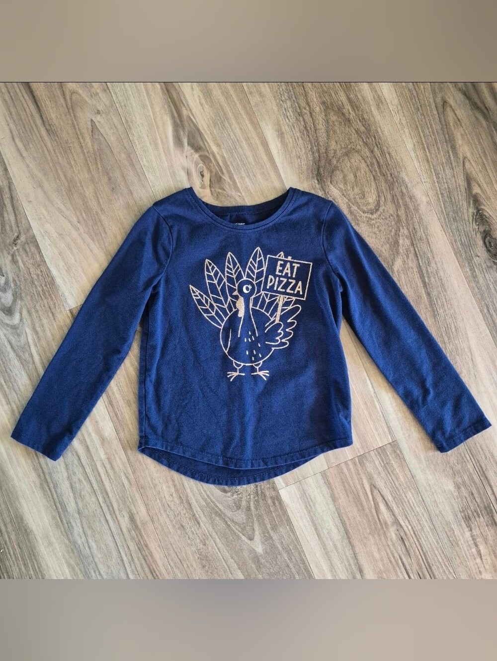 Turkey Eat Pizza Blue Long Sleeve Shirt Jumping Beans Softest Tee Girls Sz 4